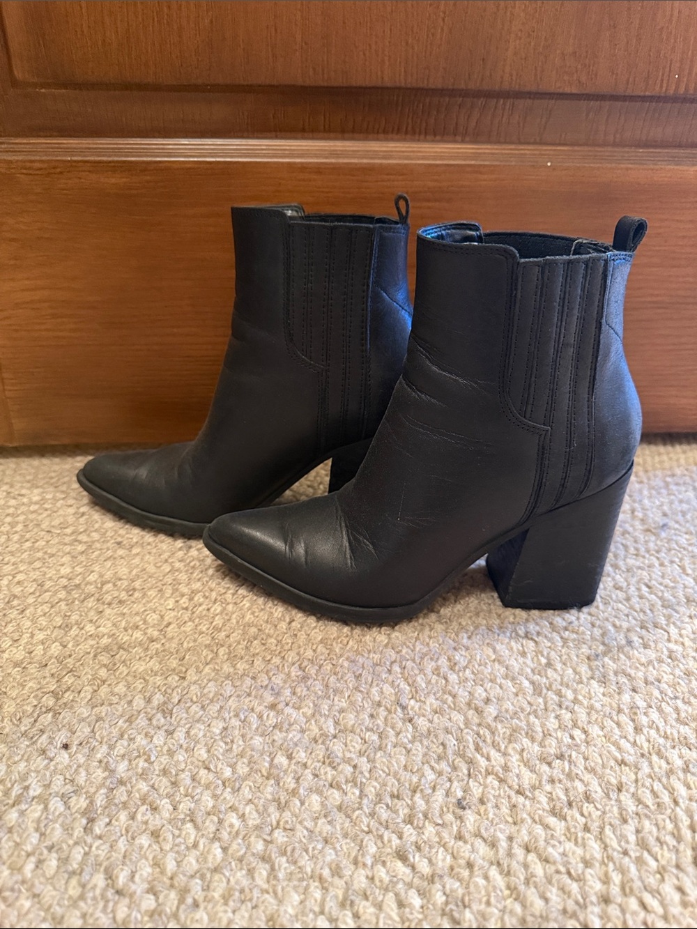 Marc Fisher Black Pointed Toe Block Heel Ankle Boots